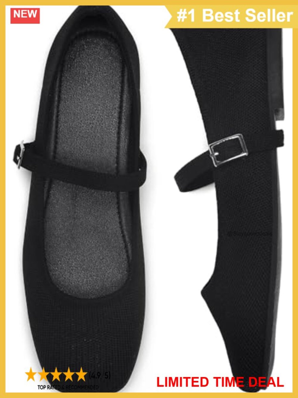 Knit Flats Women Square Toe Casual Ballet Flats Ankle Strap Comfortable Mary